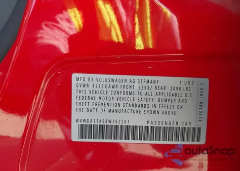 2008 Volkswagen Rabbit S from USA, damaged, VIN WVWDA71K98W162287